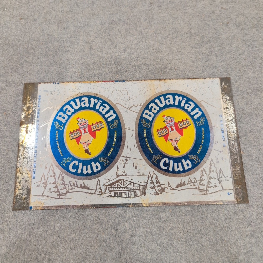 Vintage Bavarian Club Premium Beer Metal Flat Top Jos Huber Brewing Co Monroe WI - Picture 1 of 3